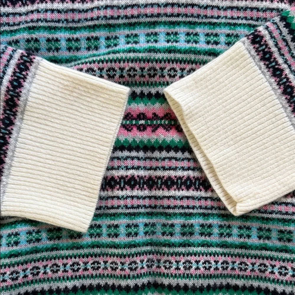 NWOT Talbots Striped Fair Isle Sweater Lamb Wool Size XL Soft Pink Green